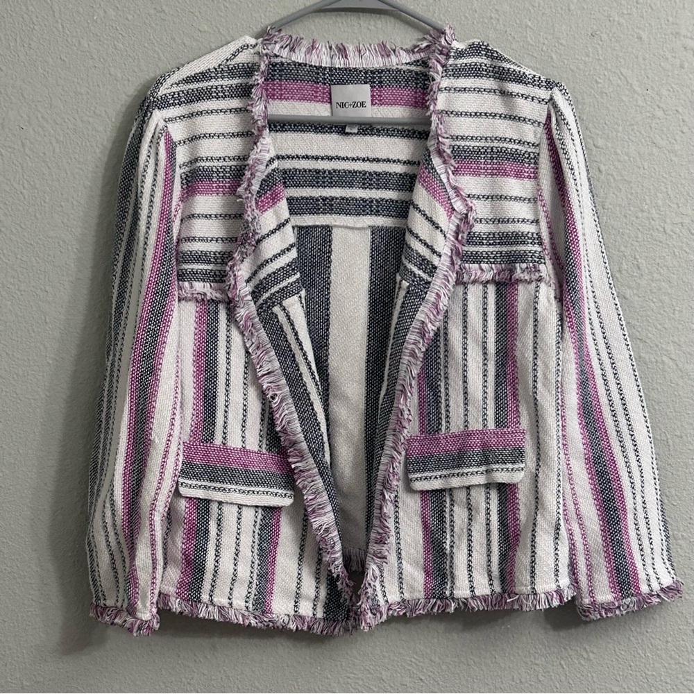 NIC+ZOE Dashing Days Open Front Fringe Jacket Women's Size Large